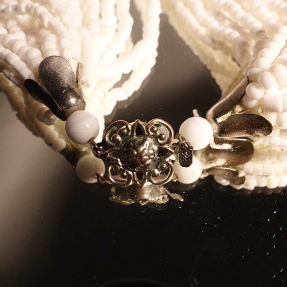 White Multistrand Necklace and Matching Natural Jade Bead Earrings Set - Picture 7 of 12